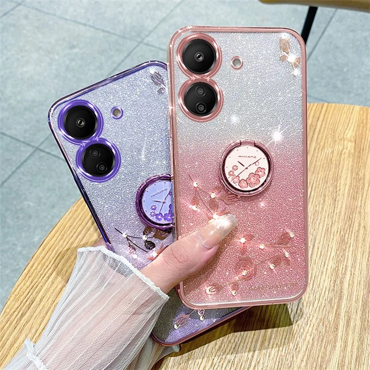 KADEM per Xiaomi Redmi 13C 4G / Poco C65 4G Cover Flower Pattern Kickstand TPU Cell Phone Cases - Blu