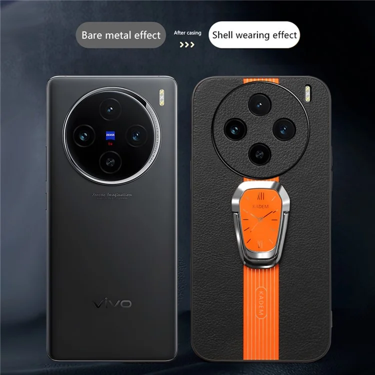 KADEM For vivo X100 Pro 5G Capas de Telefone Celular Revestimento Traseiro Eletrolítico com Suporte - Laranja