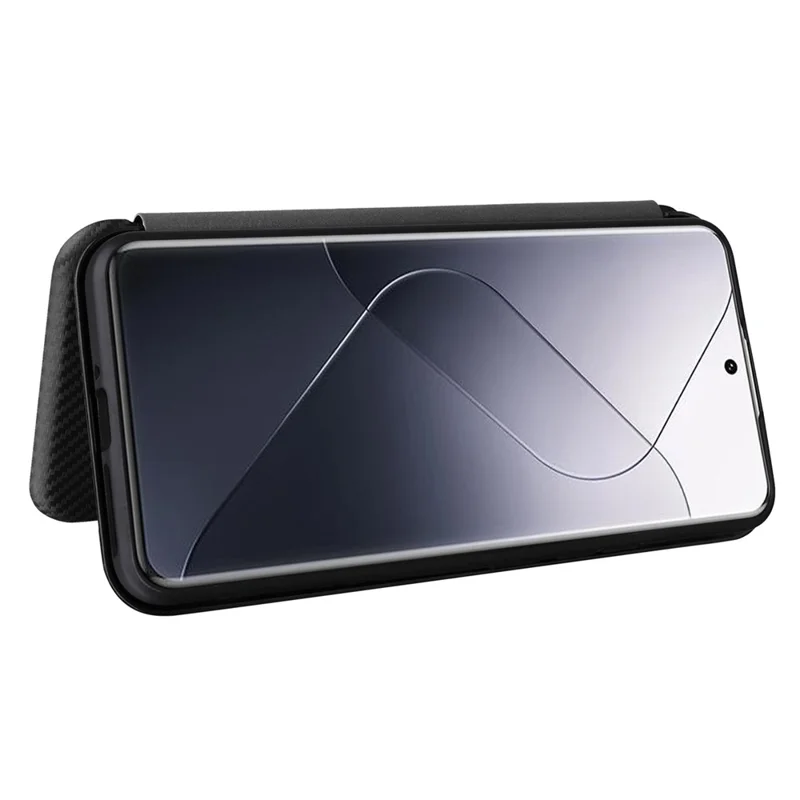 For Xiaomi 14 Leather Case Card Holder Carbon Fiber Texture Phone Cover - Black