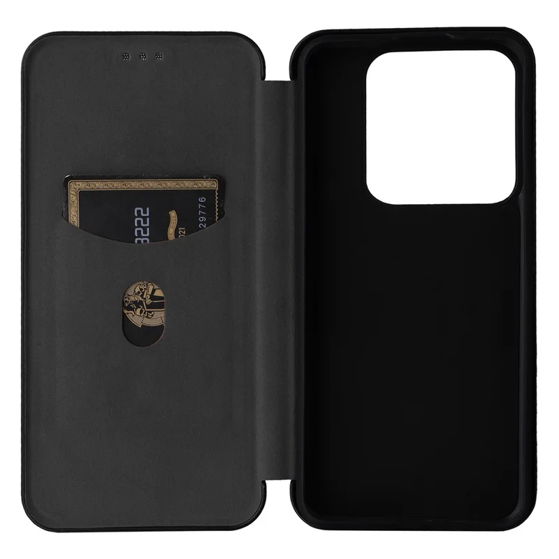 For Xiaomi 14 Leather Case Card Holder Carbon Fiber Texture Phone Cover - Black