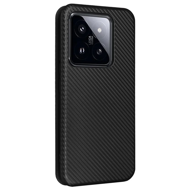 For Xiaomi 14 Leather Case Card Holder Carbon Fiber Texture Phone Cover - Black
