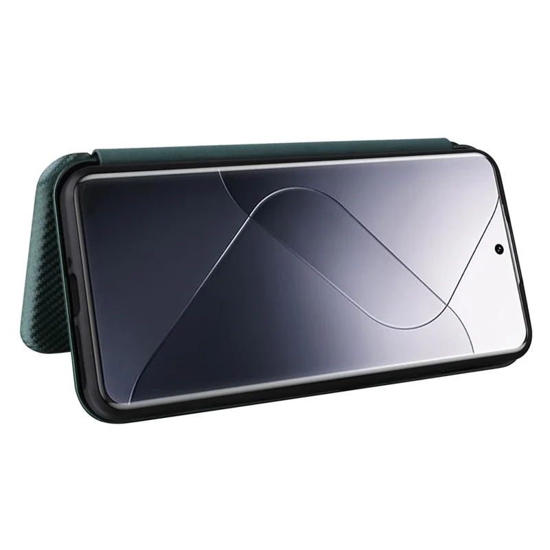 For Xiaomi 14 Leather Case Card Holder Carbon Fiber Texture Phone Cover - Green