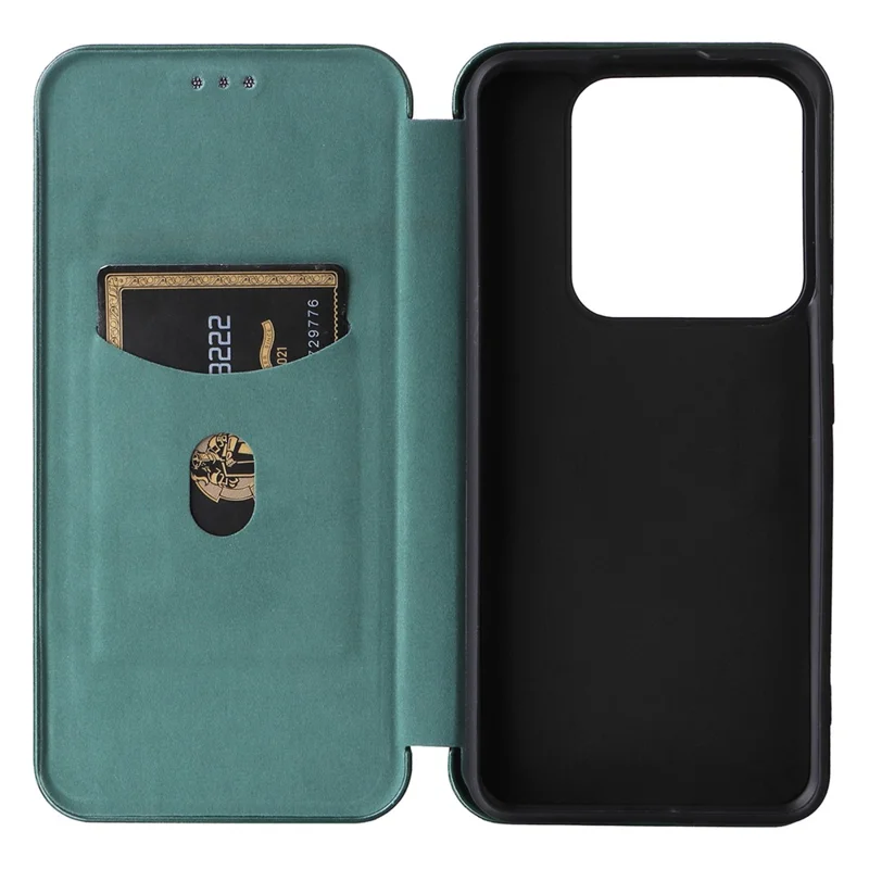 For Xiaomi 14 Leather Case Card Holder Carbon Fiber Texture Phone Cover - Green