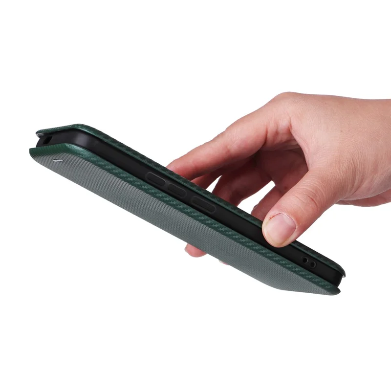 For Xiaomi 14 Leather Case Card Holder Carbon Fiber Texture Phone Cover - Green