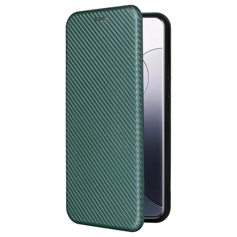 For Xiaomi 14 Leather Case Card Holder Carbon Fiber Texture Phone Cover - Green