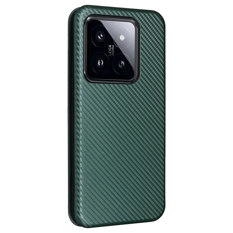 For Xiaomi 14 Leather Case Card Holder Carbon Fiber Texture Phone Cover - Green