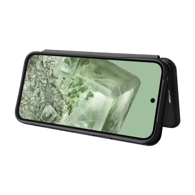For Google Pixel 8a PU Leather Cell Phone Case Card Holder Stand Mobile Phone Cover - Black