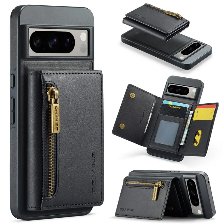 DG.MING M5 Series For Google Pixel 8 Pro Phone Case RFID Blocking Zipper Pocket Back Cover - Black