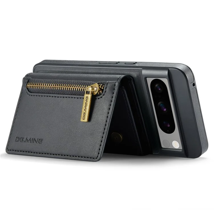 DG.MING M5 Series For Google Pixel 8 Pro Phone Case RFID Blocking Zipper Pocket Back Cover - Black