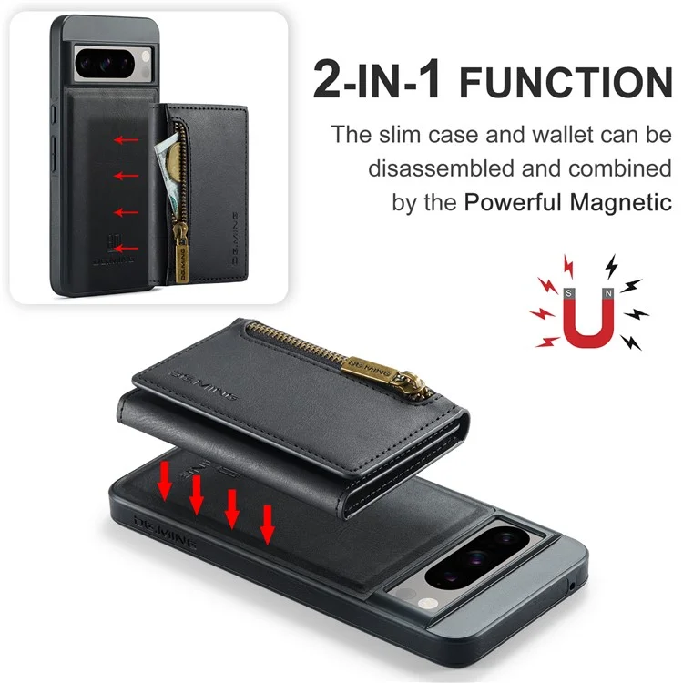 DG.MING M5 Series For Google Pixel 8 Pro Phone Case RFID Blocking Zipper Pocket Back Cover - Black