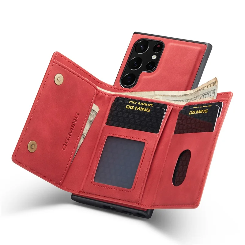 DG.MING M1 Series for Samsung Galaxy S24 Ultra Case Detachable Wallet Phone Cover - Red