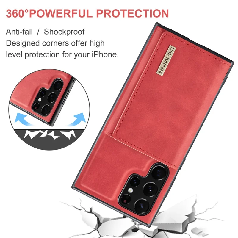 DG.MING M1 Series for Samsung Galaxy S24 Ultra Case Detachable Wallet Phone Cover - Red