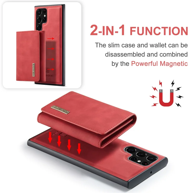 DG.MING M1 Series for Samsung Galaxy S24 Ultra Case Detachable Wallet Phone Cover - Red
