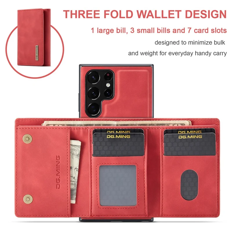DG.MING M1 Series for Samsung Galaxy S24 Ultra Case Detachable Wallet Phone Cover - Red