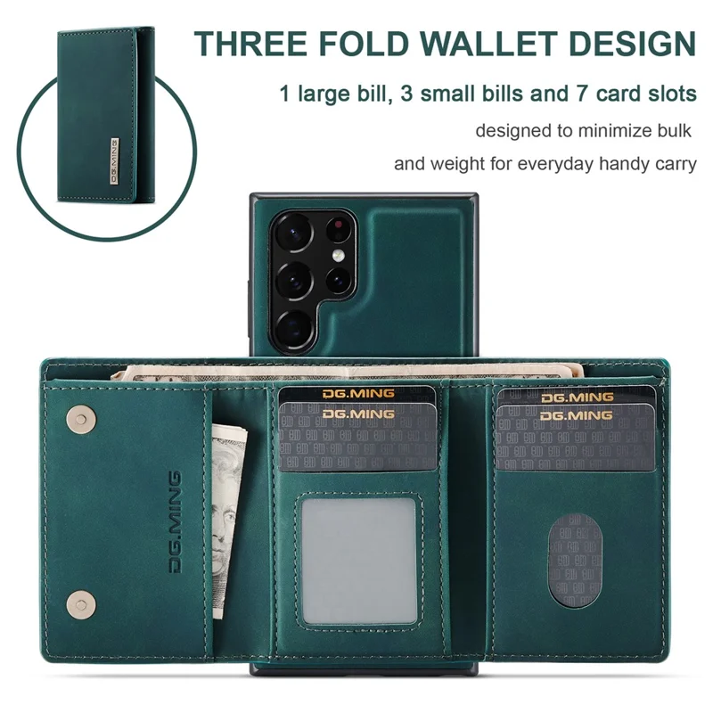 DG.MING M1 Series for Samsung Galaxy S24 Ultra Case Detachable Wallet Phone Cover - Green