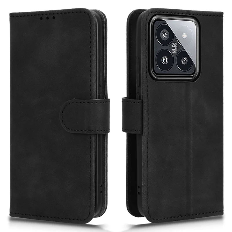 For Xiaomi 14 Cell Phone Case Skin-touch Stand Leather Wallet Cover - Black