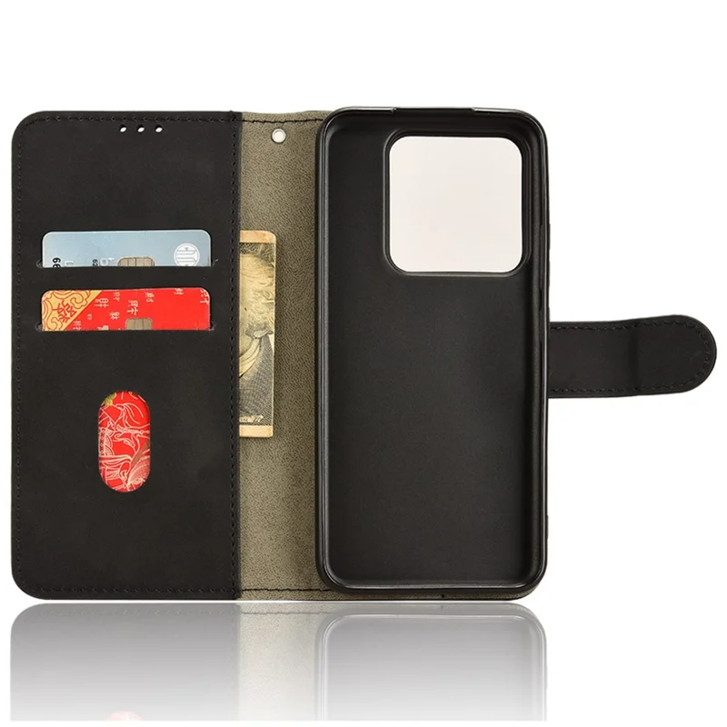 For Xiaomi 14 Cell Phone Case Skin-touch Stand Leather Wallet Cover - Black