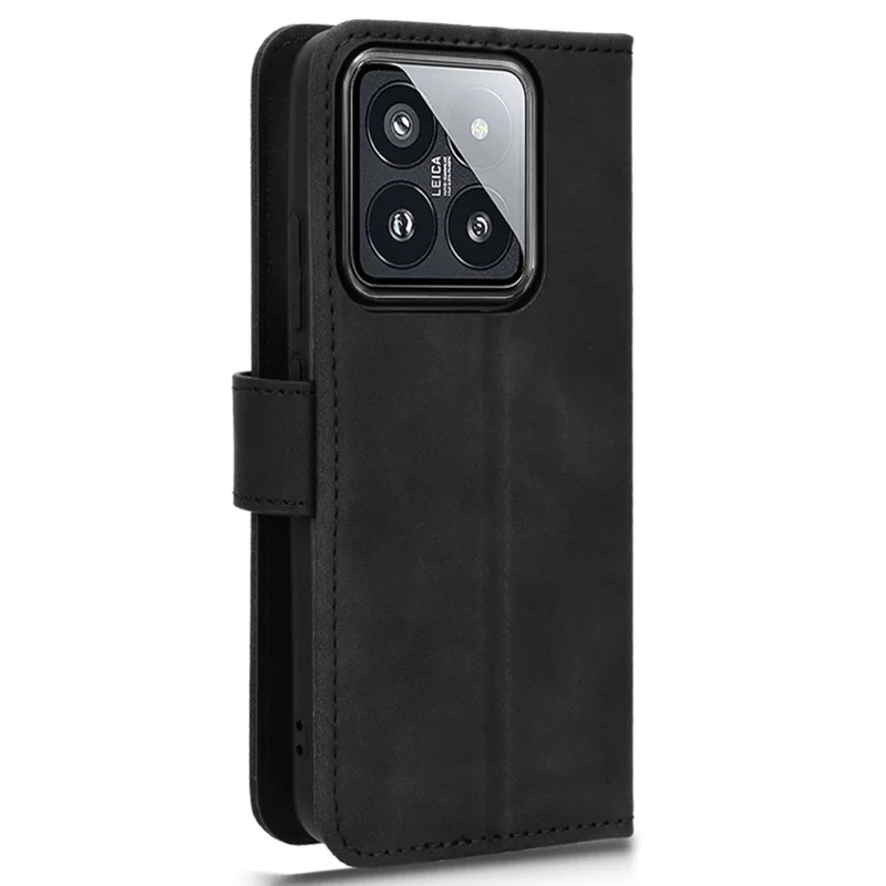 For Xiaomi 14 Cell Phone Case Skin-touch Stand Leather Wallet Cover - Black