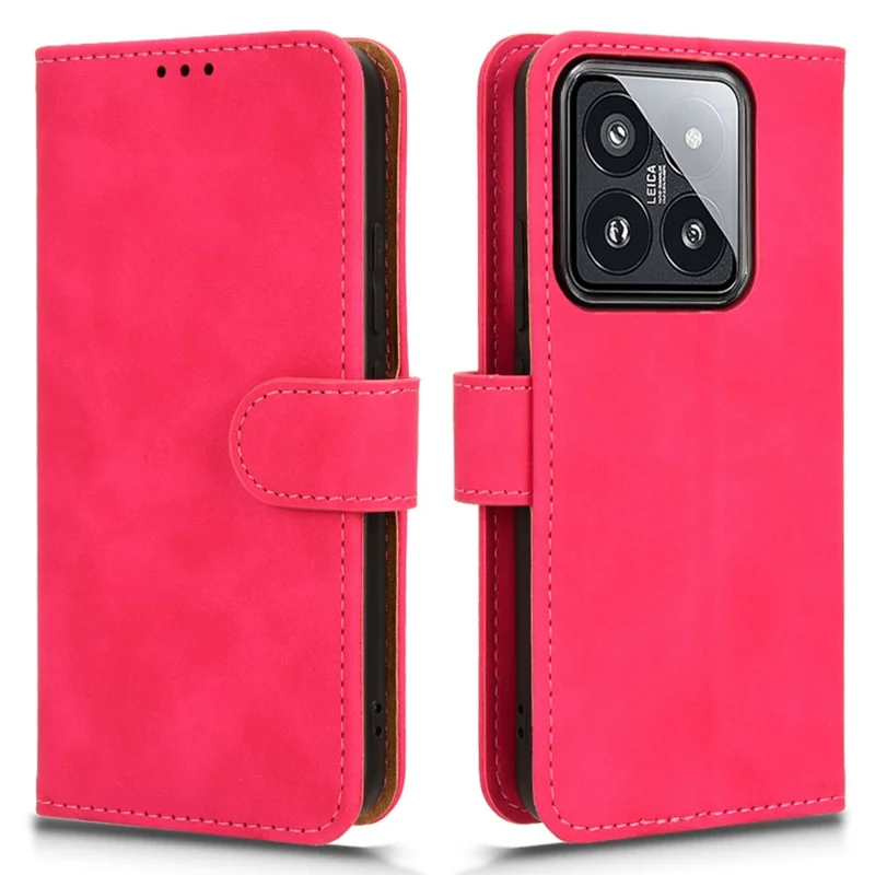 For Xiaomi 14 Cell Phone Case Skin-touch Stand Leather Wallet Cover - Rose