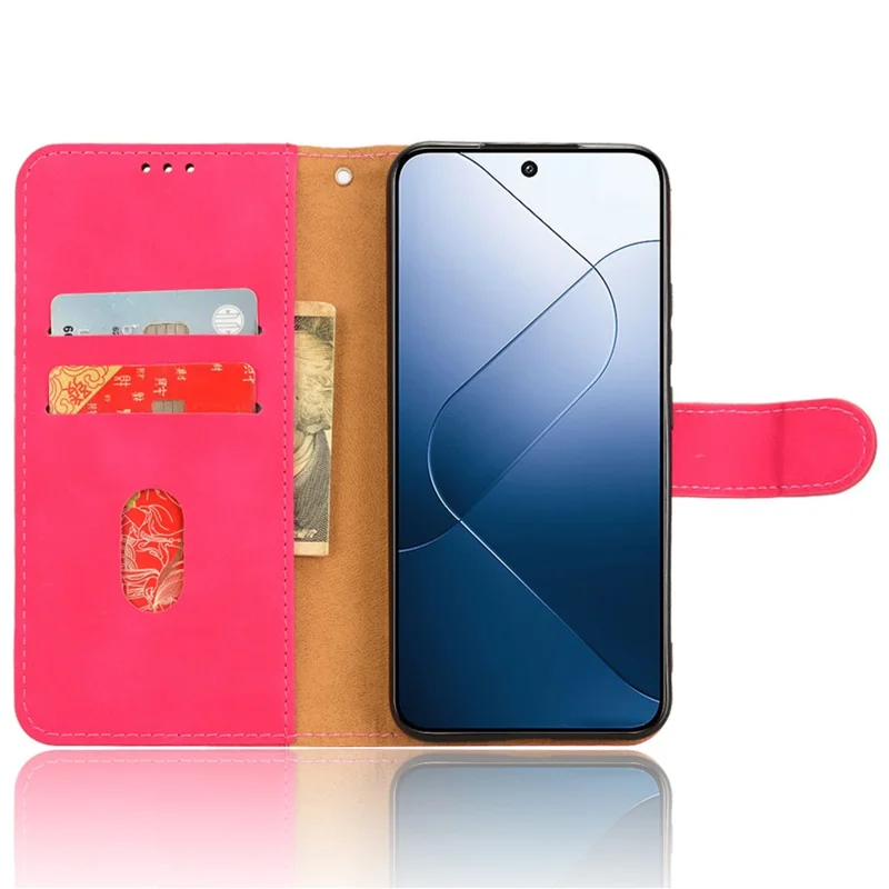 For Xiaomi 14 Cell Phone Case Skin-touch Stand Leather Wallet Cover - Rose