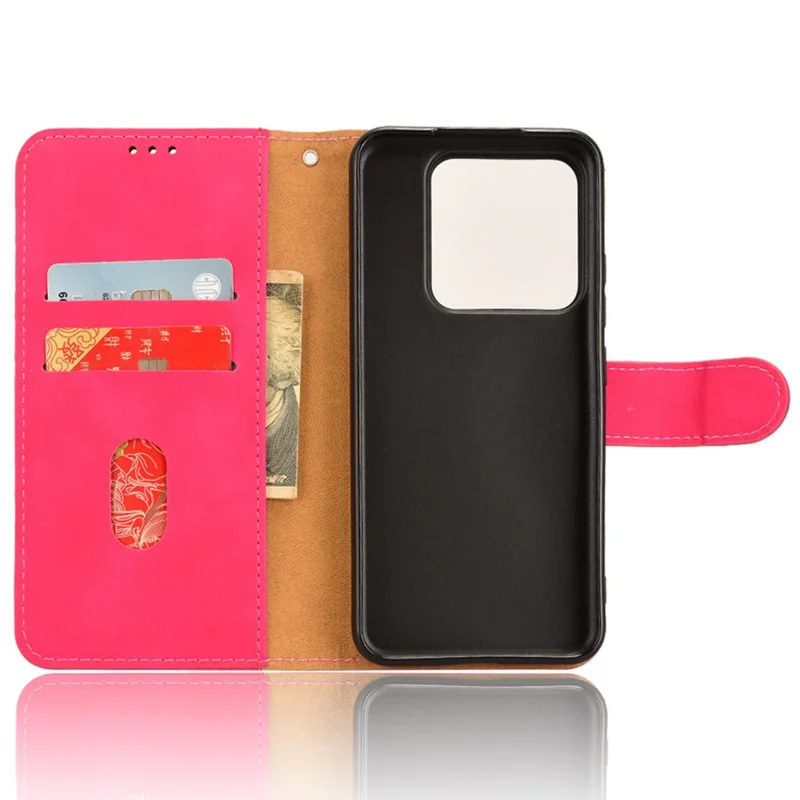 For Xiaomi 14 Cell Phone Case Skin-touch Stand Leather Wallet Cover - Rose
