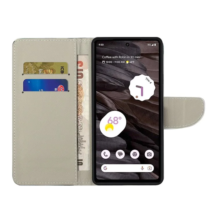 For Google Pixel 8a Wallet Case PU Leather Pattern Stand Phone Cover - Green Tree