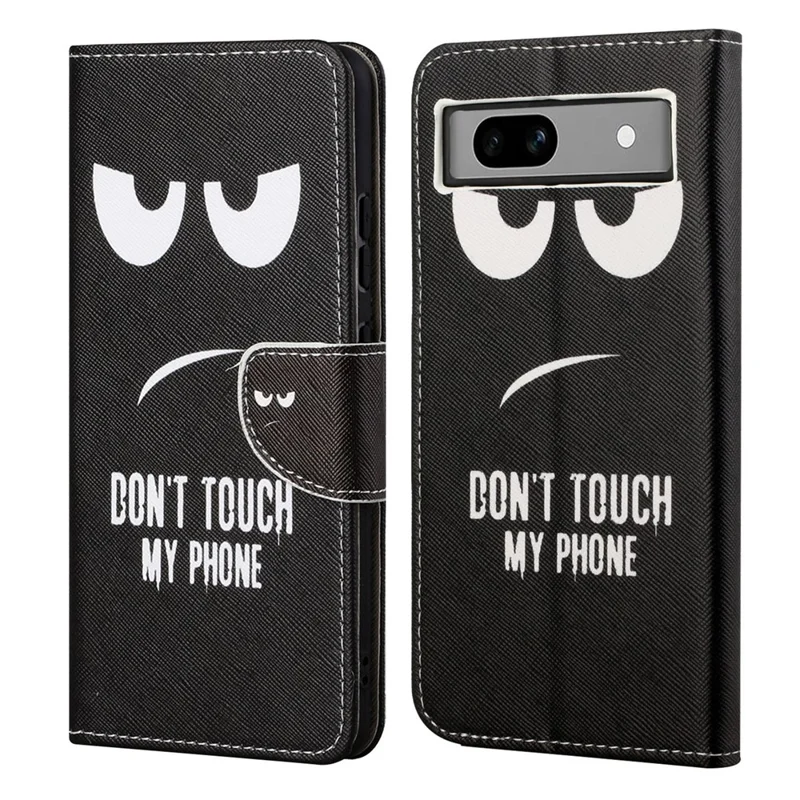 For Google Pixel 8a Wallet Case PU Leather Pattern Stand Phone Cover - Don't Touch My Phone