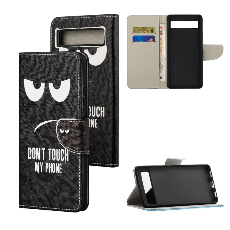 For Google Pixel 8a Wallet Case PU Leather Pattern Stand Phone Cover - Don't Touch My Phone