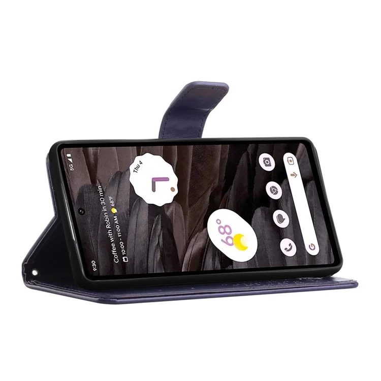 Para Google Pixel 8a Cell Phone Case Caso de Telefone Celular Coruja Árvore Imprinting Leather Stand Wallet Cover - Purple Escuro