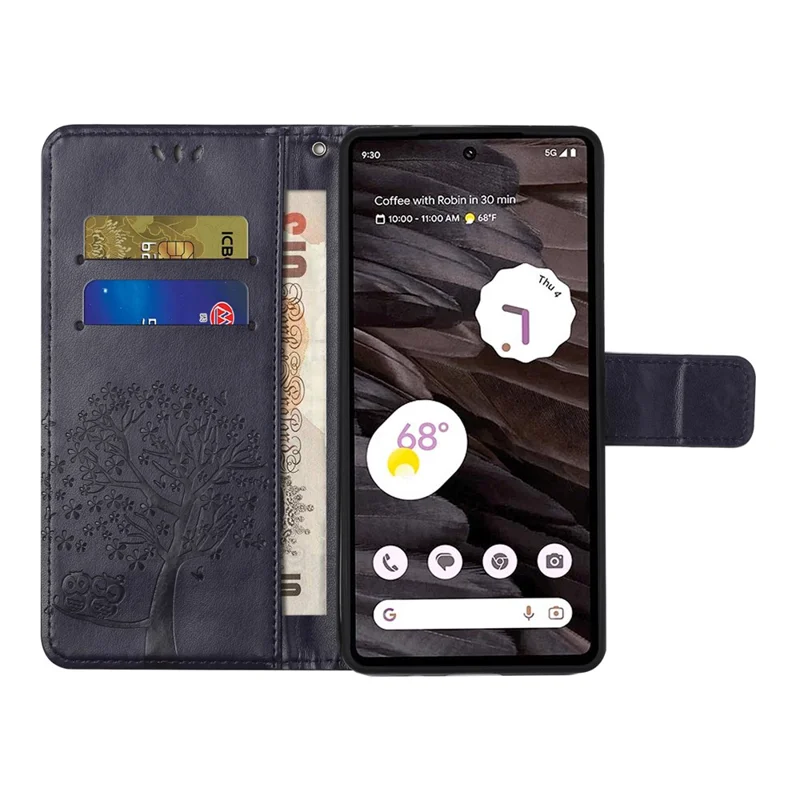 Para Google Pixel 8a Cell Phone Case Caso de Telefone Celular Coruja Árvore Imprinting Leather Stand Wallet Cover - Purple Escuro