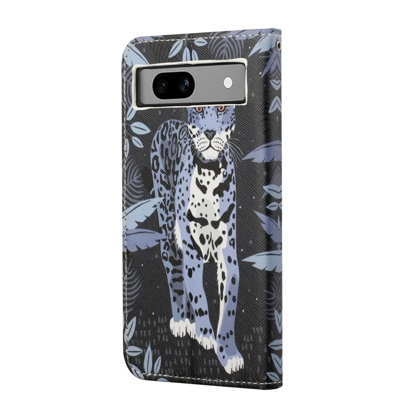 Obudowa na telefon typu flip dla Google Pixel 8a z nadrukiem 3D, z paskiem na nadgarstek i podstawką – Lampart