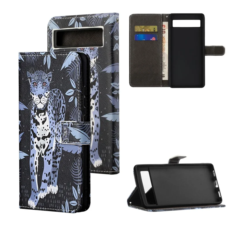 Obudowa na telefon typu flip dla Google Pixel 8a z nadrukiem 3D, z paskiem na nadgarstek i podstawką – Lampart