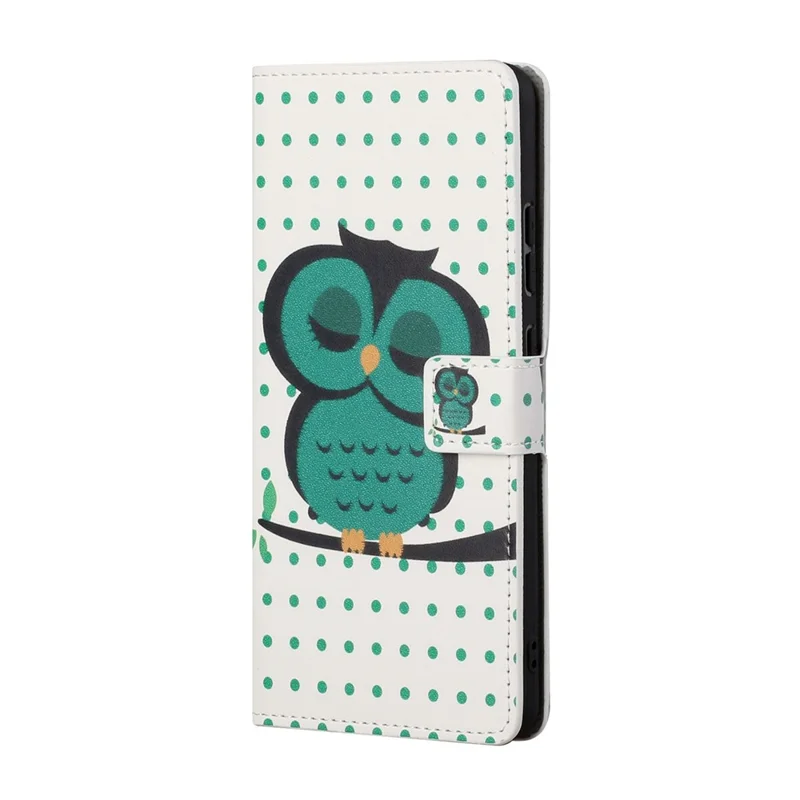 For Google Pixel 8a PU Leather Case Pattern Flip Stand Phone Cover - Dots / Owl