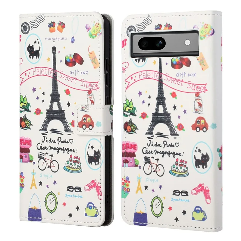 For Google Pixel 8a PU Leather Case Pattern Flip Stand Phone Cover - Iron Tower