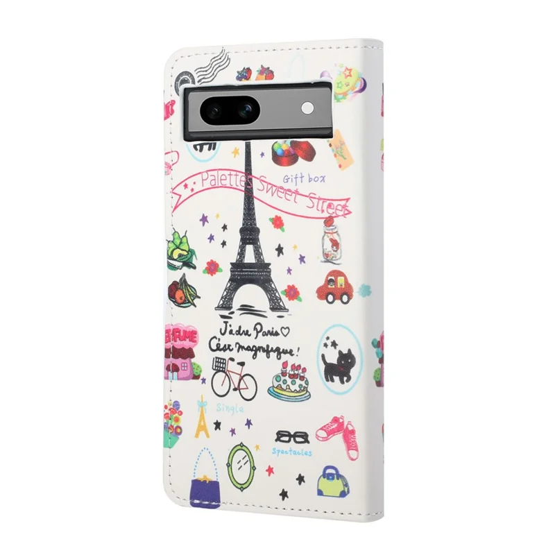For Google Pixel 8a PU Leather Case Pattern Flip Stand Phone Cover - Iron Tower