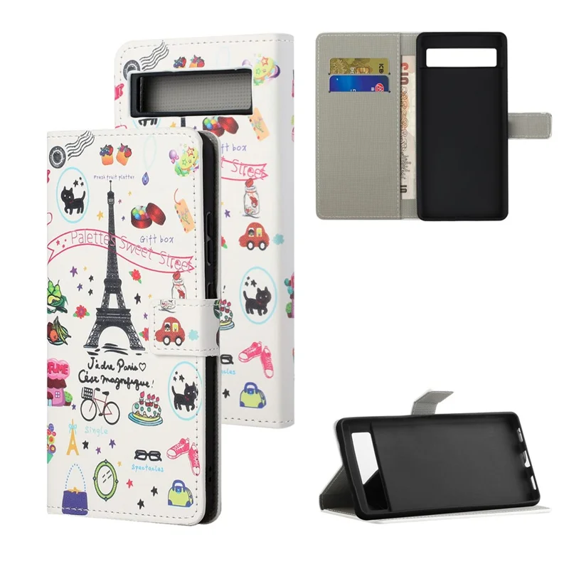 For Google Pixel 8a PU Leather Case Pattern Flip Stand Phone Cover - Iron Tower