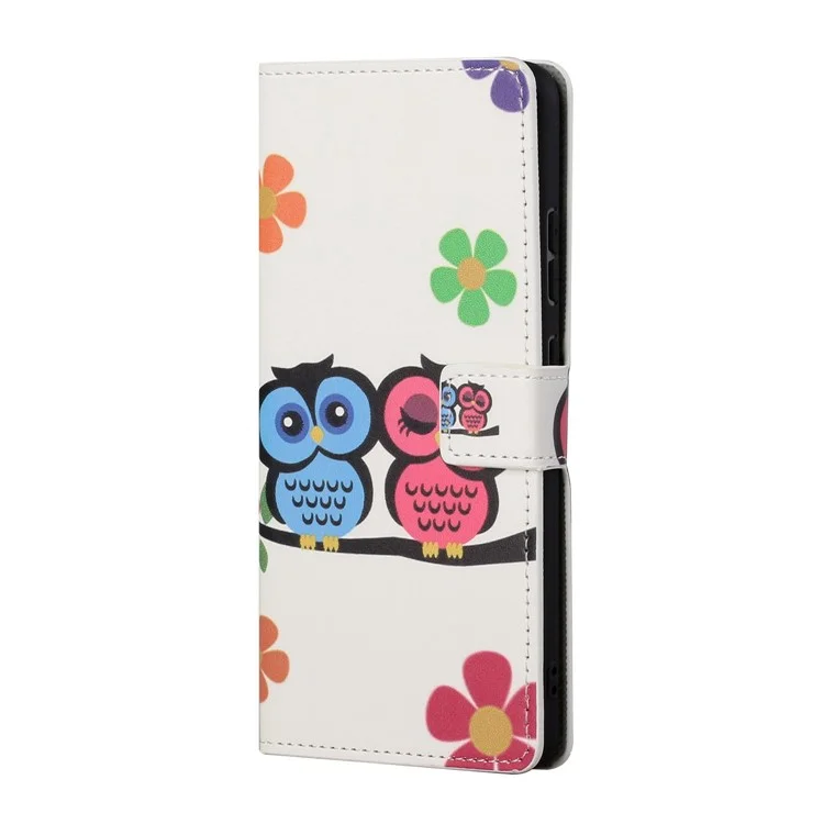 For Google Pixel 8a PU Leather Case Pattern Flip Stand Phone Cover - Couple Owls