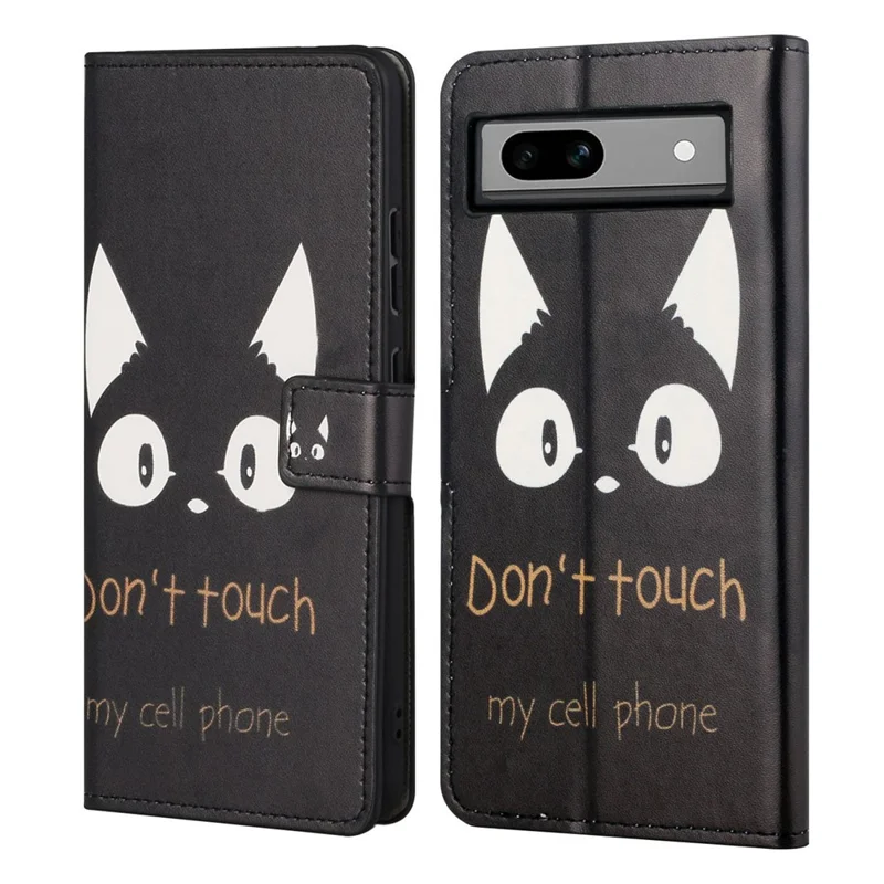 For Google Pixel 8a PU Leather Case Pattern Flip Stand Phone Cover - Don't Touch My Cell Phone