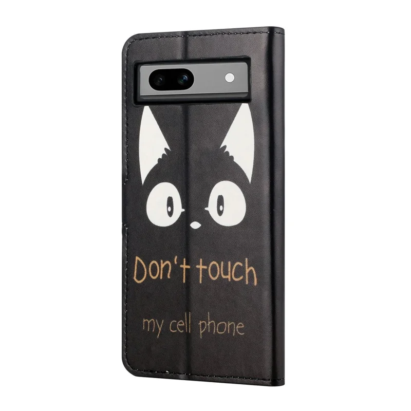 For Google Pixel 8a PU Leather Case Pattern Flip Stand Phone Cover - Don't Touch My Cell Phone