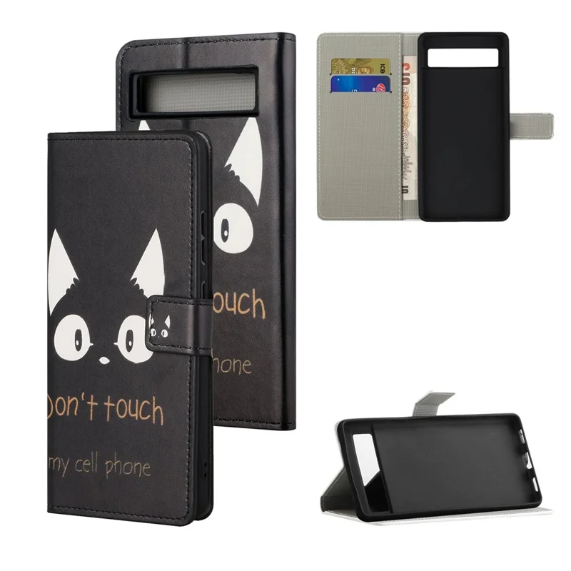 For Google Pixel 8a PU Leather Case Pattern Flip Stand Phone Cover - Don't Touch My Cell Phone