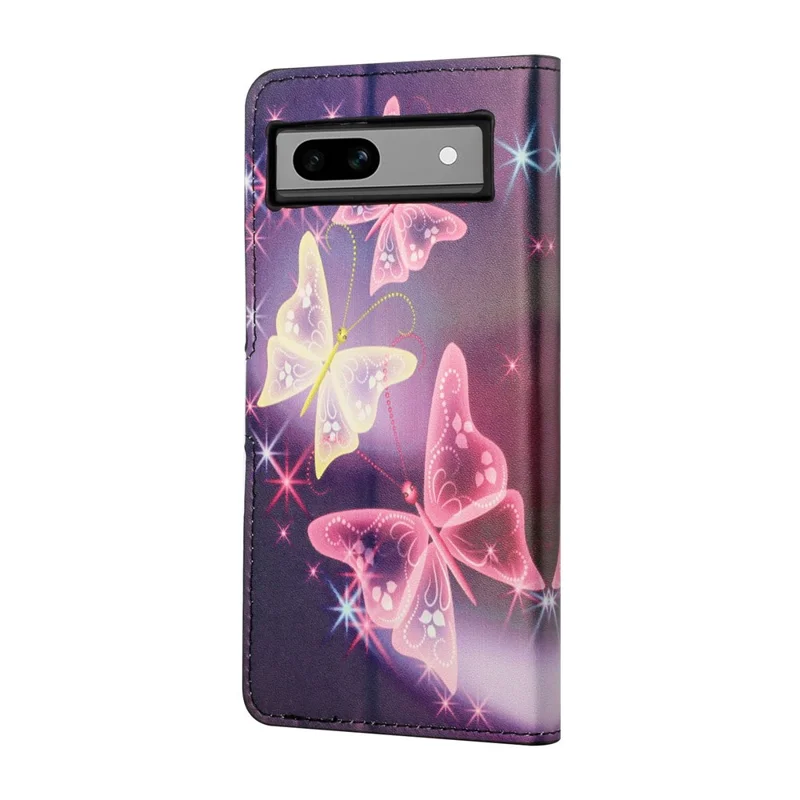 For Google Pixel 8a PU Leather Case Pattern Flip Stand Phone Cover - Sparkle Butterflies