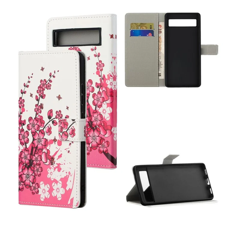 Pour Google Pixel 8a Étui en cuir PU Motif Flip Stand Housse de téléphone - Fleur de prune