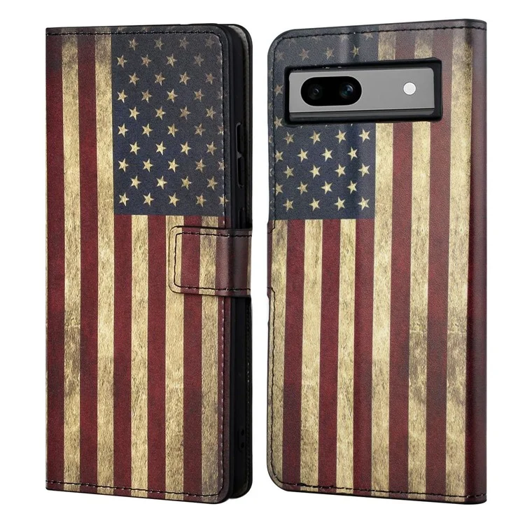 For Google Pixel 8a PU Leather Case Pattern Flip Stand Phone Cover - The American Flag