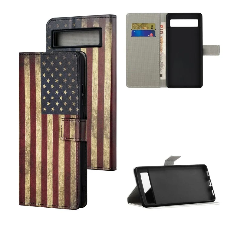 For Google Pixel 8a PU Leather Case Pattern Flip Stand Phone Cover - The American Flag