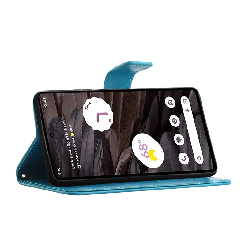 For Google Pixel 8a Cell Phone Case Imprinted PU Leather Wallet Drop Resistant Cover - Blue