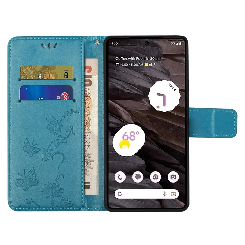 For Google Pixel 8a Cell Phone Case Imprinted PU Leather Wallet Drop Resistant Cover - Blue