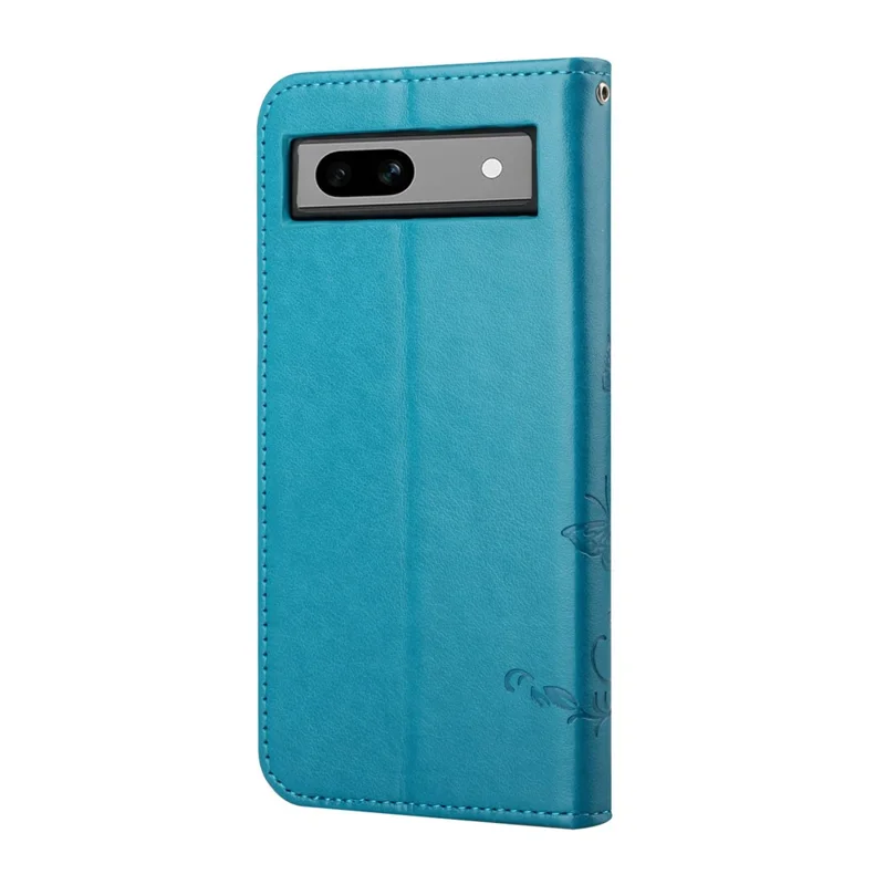 For Google Pixel 8a Cell Phone Case Imprinted PU Leather Wallet Drop Resistant Cover - Blue
