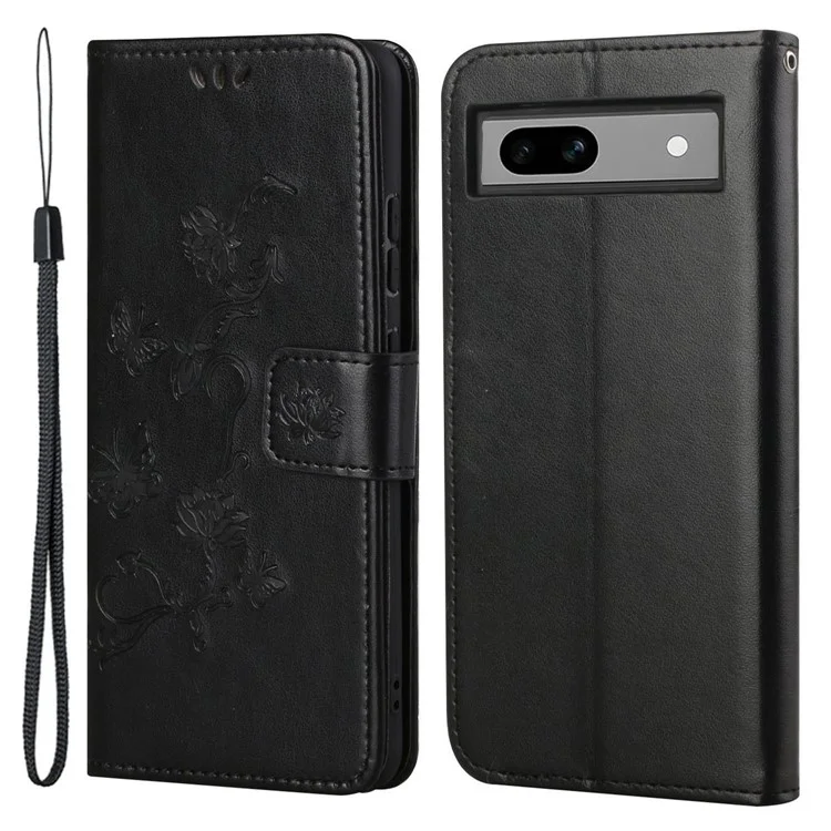 Étui portefeuille en cuir PU avec motif imprimé pour téléphone portable Google Pixel 8a - Noir