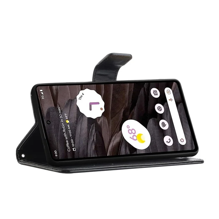 Étui portefeuille en cuir PU avec motif imprimé pour téléphone portable Google Pixel 8a - Noir