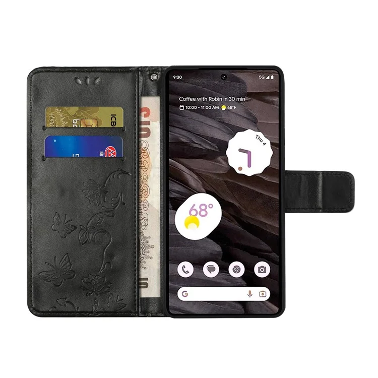 Étui portefeuille en cuir PU avec motif imprimé pour téléphone portable Google Pixel 8a - Noir